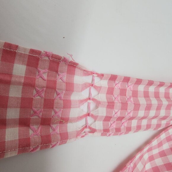 Vintage Pink & White Gingham Apron With Pocket & Bow Tie - Picture 8 of 8